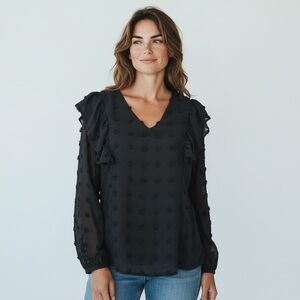 ANDRE'E NWT Black Swiss Dot Chiffon Whimsigoth Blouse S DarkRomantic Coquette